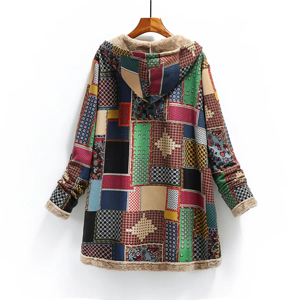 Drune | Damenjacke – Oversized Fit – Fellgefüttert – Patchwork-Design – Kapuzen-Casual Wear