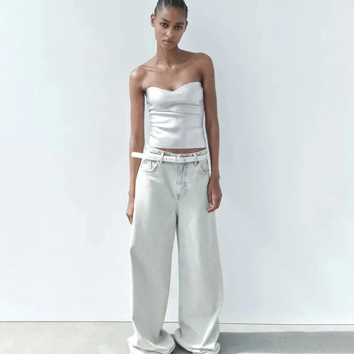 Drune | Top Glänzend Bandeau Trägerloses Top Tube Top