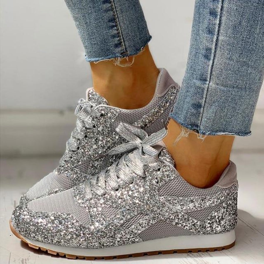 Drune | Glitzer Mesh Schnürung Plattform Komfort Vulkanisierte Sneakers