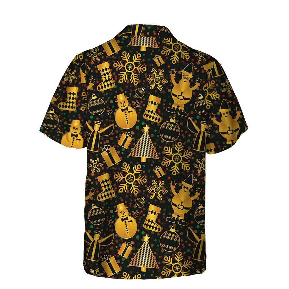 Drune | Goldene Weihnachten Elemente Hawaiihemd, Lustiges Weihnachtshemd für Männer, Beste Xmas Geschenkidee