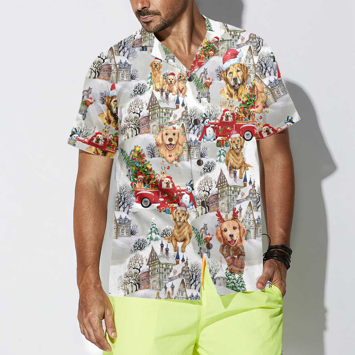 Drune | Golden Retriever An Weihnachten Hawaiian Shirt, Golden Retriever Weihnachtsshirt, Weihnachtsgeschenk für Golden Retriever Liebhaber