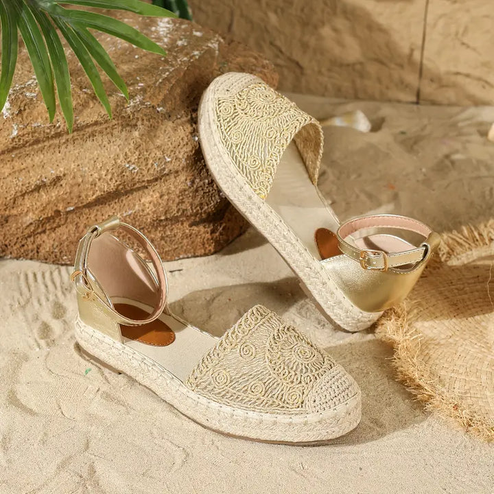 Drune | Modische Flache Sandalen mit Schnürsenkeln und Schnallenriemen für Komfort