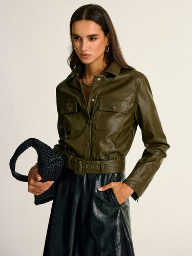 Drune | Schicke Lederjacke Damen mit Gürtel und Taschen