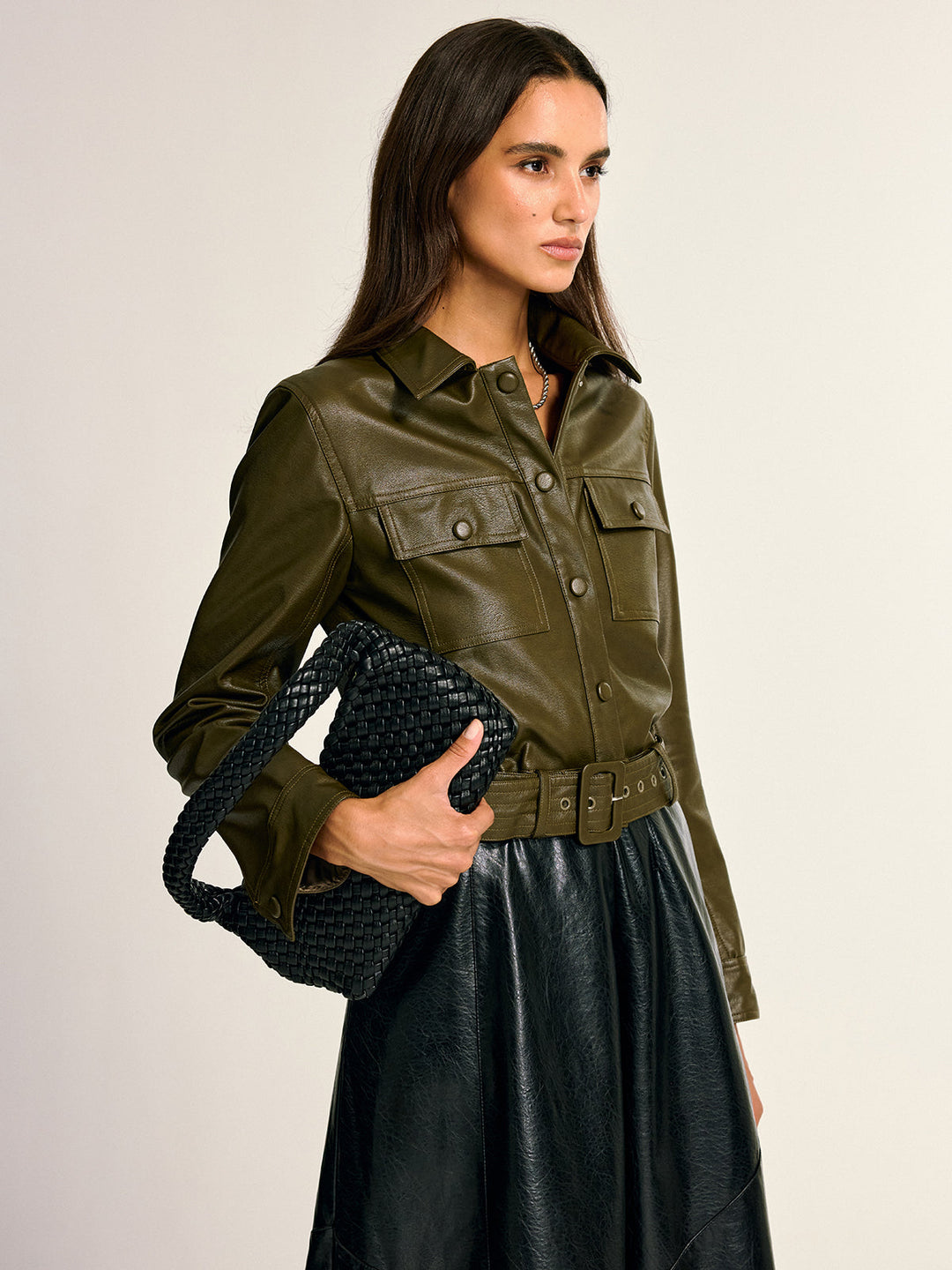 Drune | Schicke Lederjacke Damen mit Gürtel und Taschen