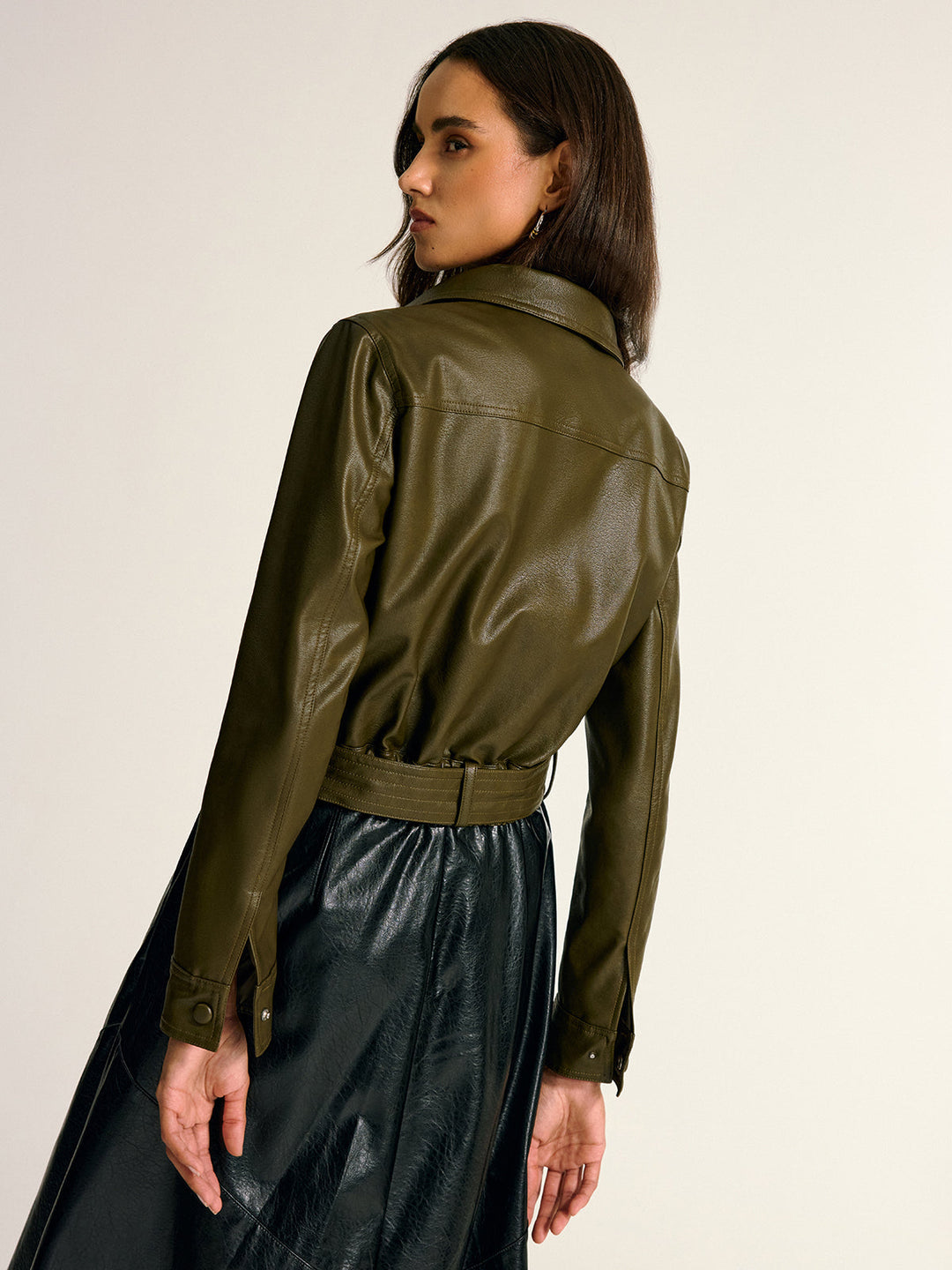Drune | Schicke Lederjacke Damen mit Gürtel und Taschen