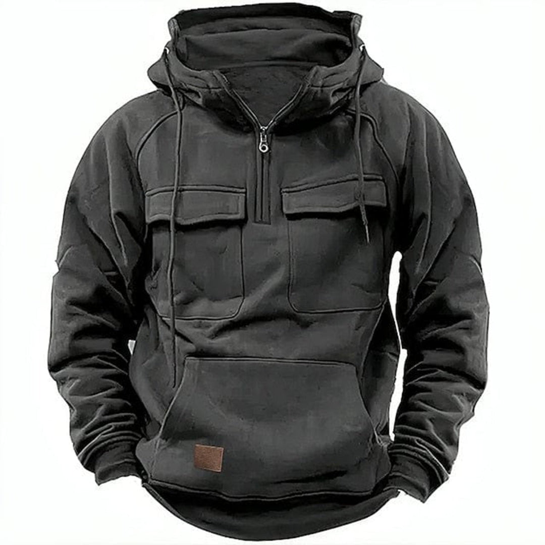 Drune |  Herren Hoodie mit halbem Reißverschluss, Fronttaschen & Kapuze - Streetwear für Outdoor & Alltag