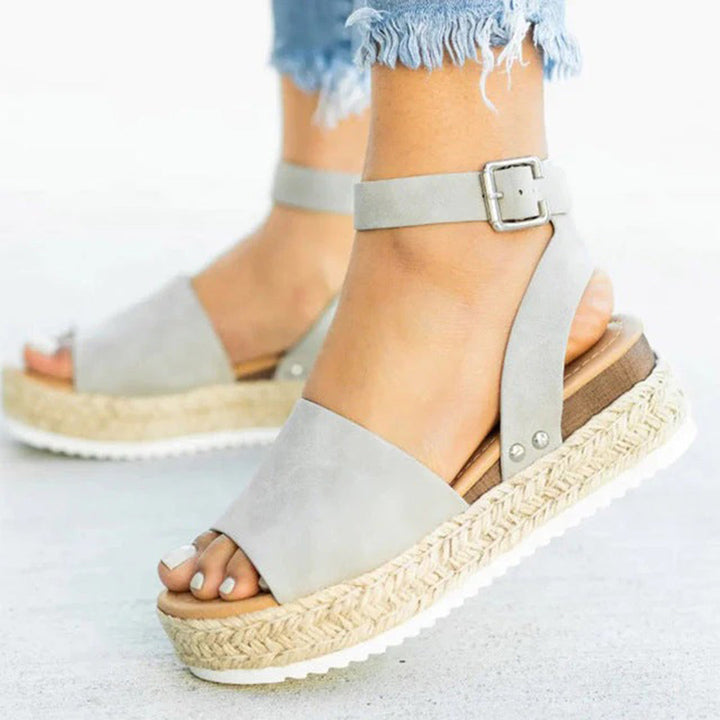 Drune | Plattform Sandalen Espadrille-Sohle Verstellbarer Knöchelriemen Zehenriemen