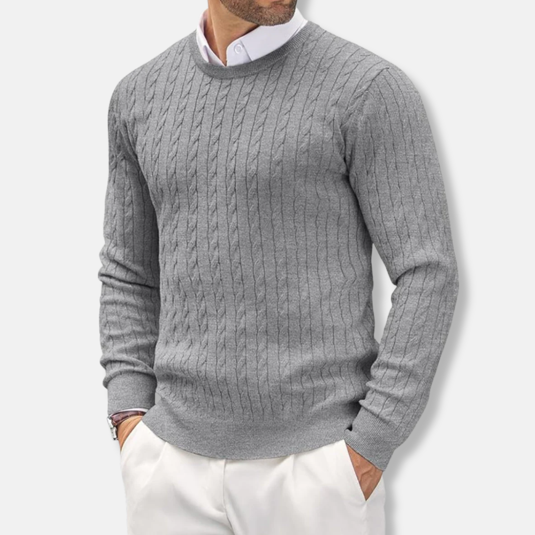 Drune | Slim Fit Feinstrick Rundhals Struktur in Kabelstrick