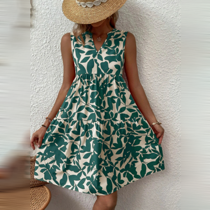 Drune | Kleid Ärmellos Boho Stil V-Ausschnitt Lockere Passform Leicht und Atmungsaktiv
