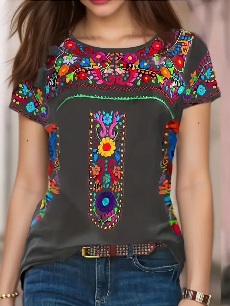 Drune | Ethisches T-Shirt mit Blumenmuster