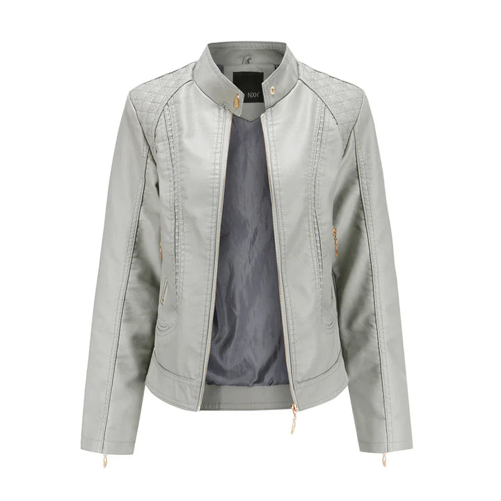 Drune | Lederjacke Slim Passform Gestepptes Schulterdesign Stehkragen Reißverschlusstaschen