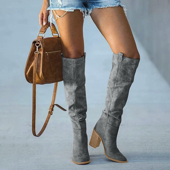 Drune | Overknee Cowboy Plateau Stiefel aus Leder mit Wildleder-Look für Damen - Perfekt für Drune | Days