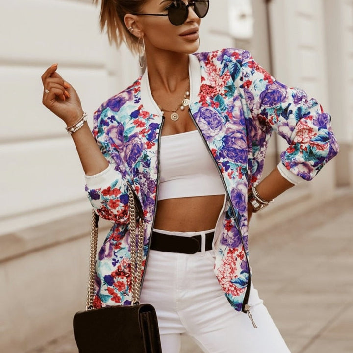 Drune Jazzy Blumen-Bomberjacke: Elegante Damenjacke mit Reißverschluss und Blumenmuster, Langarm, Vintage, Schlanker Schnitt, 4 Farben