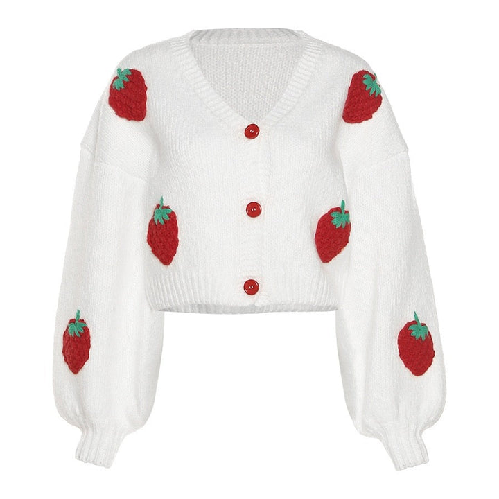 Drune | Strickjacke Weiches gestricktes Jacket mit süßen Erdbeeren