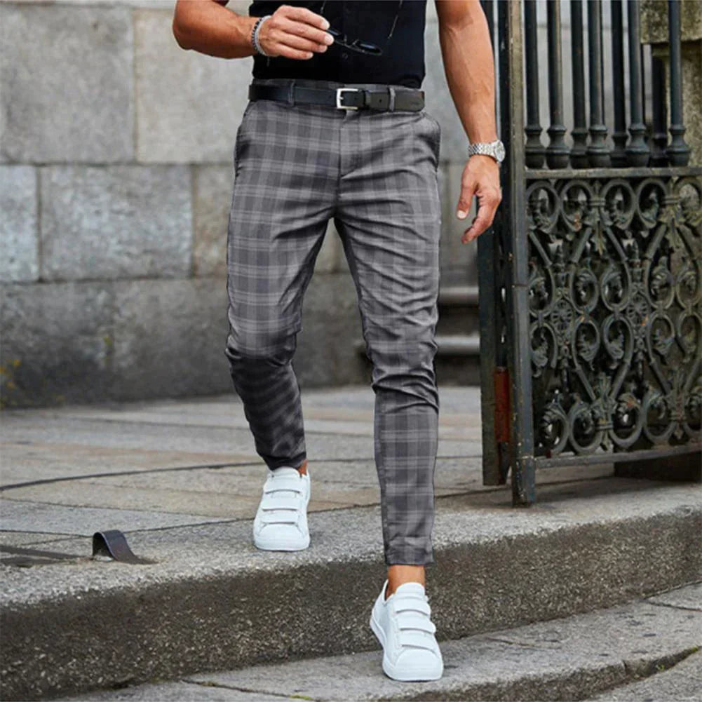 Drune | Karierte Stoffhose für Herren - Slim Fit Anzughose mit Stretch und Gummibund