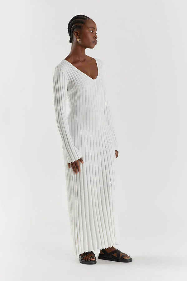 Drune Strickkleid | Modernes Langarm-Damenkleid mit V-Ausschnitt