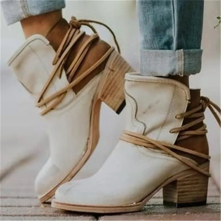 Drune | Western Stiefel Leder Knöchelhöhe Gealterte Optik Blockabsatz Weinlese Stil