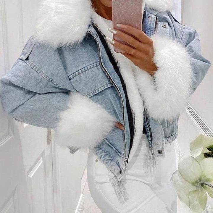 Drune | MODACHIC Jeansjacke mit Pelzbesatz