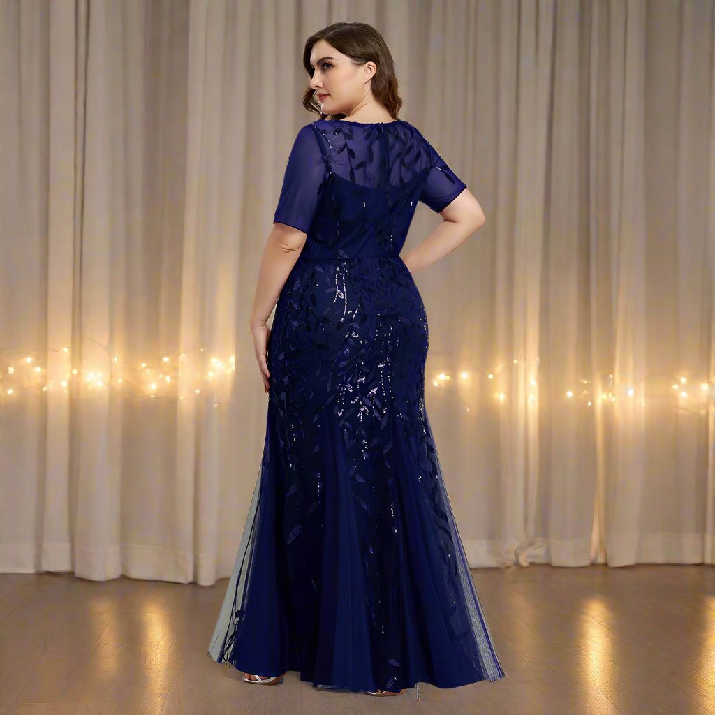 Drune | Damen Abendkleid in Übergröße Mit Pailletten Und Mesh Stickerei Im Meerjungfrau Stil