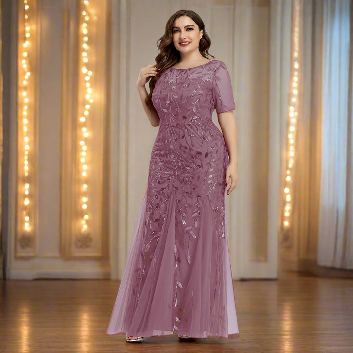 Drune | Damen Abendkleid in Übergröße Mit Pailletten Und Mesh Stickerei Im Meerjungfrau Stil