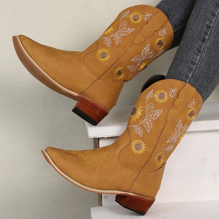Drune | Hohe Cowboystiefel Mit Sonnenblumendruck