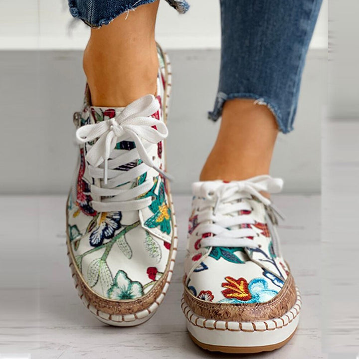 Drune | Orthopädische Sportschuhe mit Blumendruck und Schnürsenkeln für stilvollen Komfort