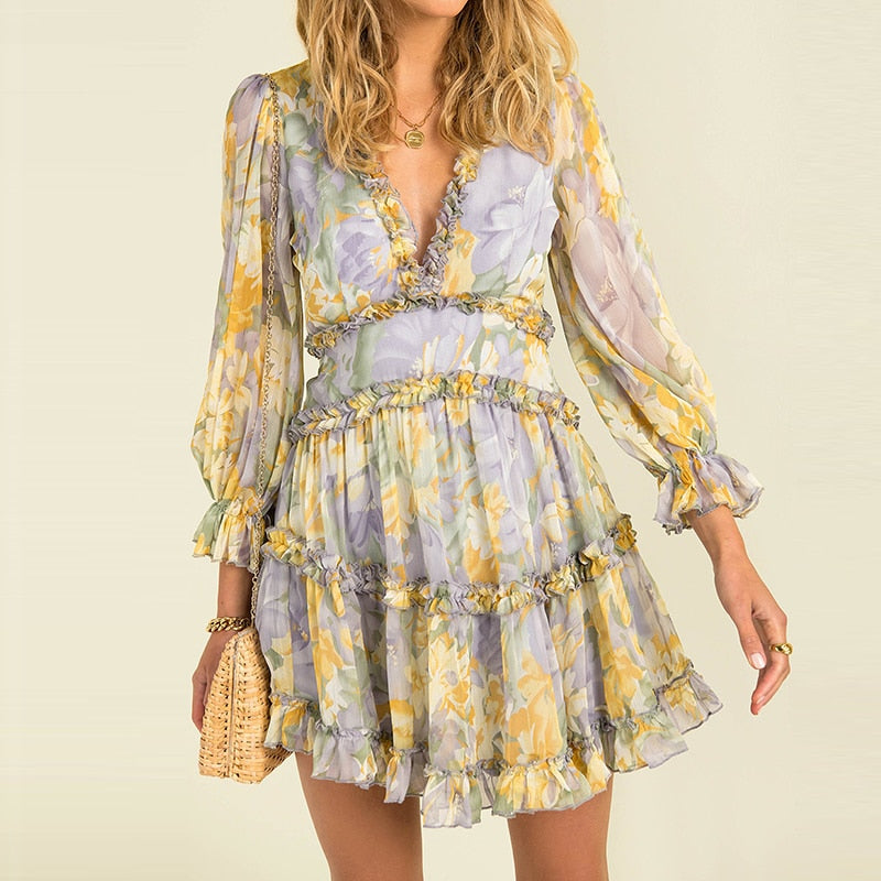 Drune - Einfaches bedrucktes Chiffonkleid