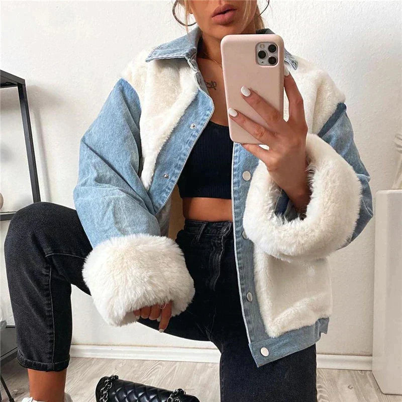 Drune | rebecca Jeansjacke mit Fellfutter