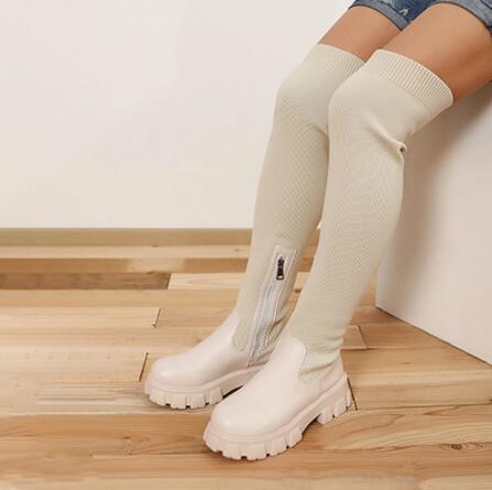 Drune Damen Overknee-Stiefel | Gestrickte Damen Stiefel: Plateau-Design, lange Sockenschuhe