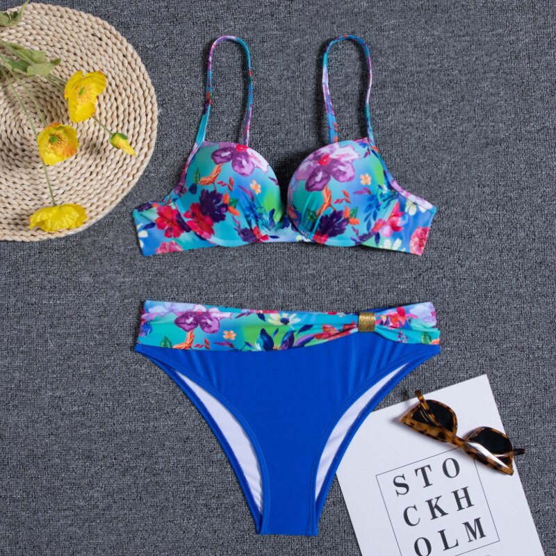Drune - Florales Blaues Bikini-Set