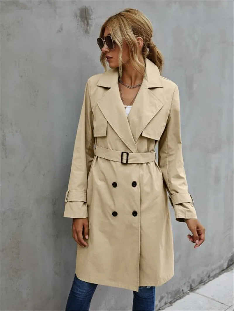 Drune | Damen Lässiger Trenchcoat Mit Doppelter Knopfleiste Und Reverskragen