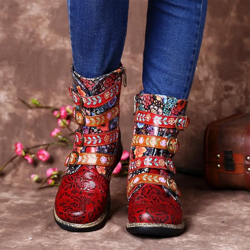 Drune | Grakosystiefel mit Retro-Metall und Schnallenverzierung