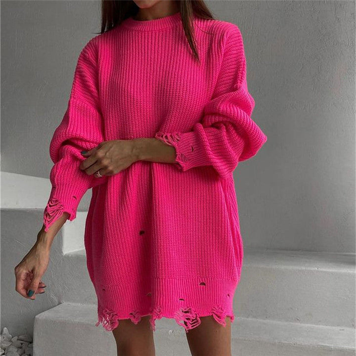Drune Ripped O Neck Oversized Sweater Kleid