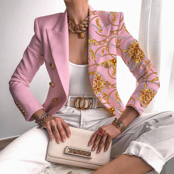 Drune | Asymmetrischer Blazer mit aufwändigem Gold- und Kettenmuster perfekt für lässige Tage