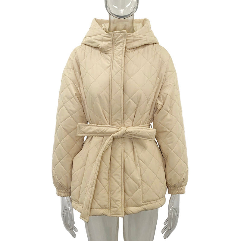 Drune | Krawattengürtel Lockere Argyle Kapuzenparka