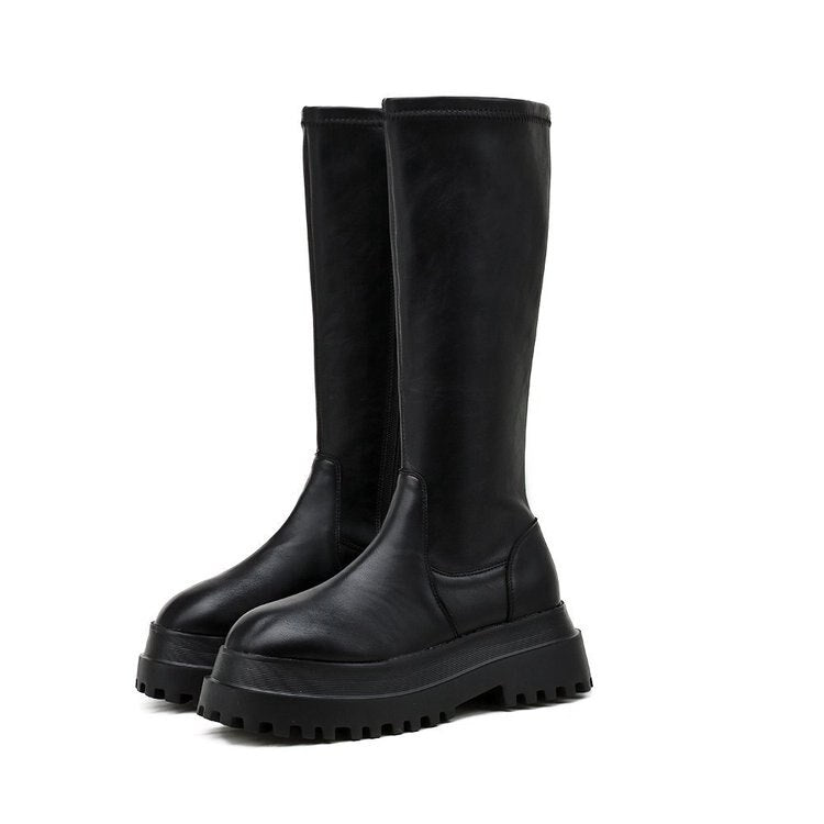 Drune | Hohe Stiefel Damen Schwarz Tracksohle