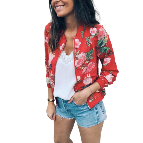 Drune | Rote Jacke mit floralem Druck