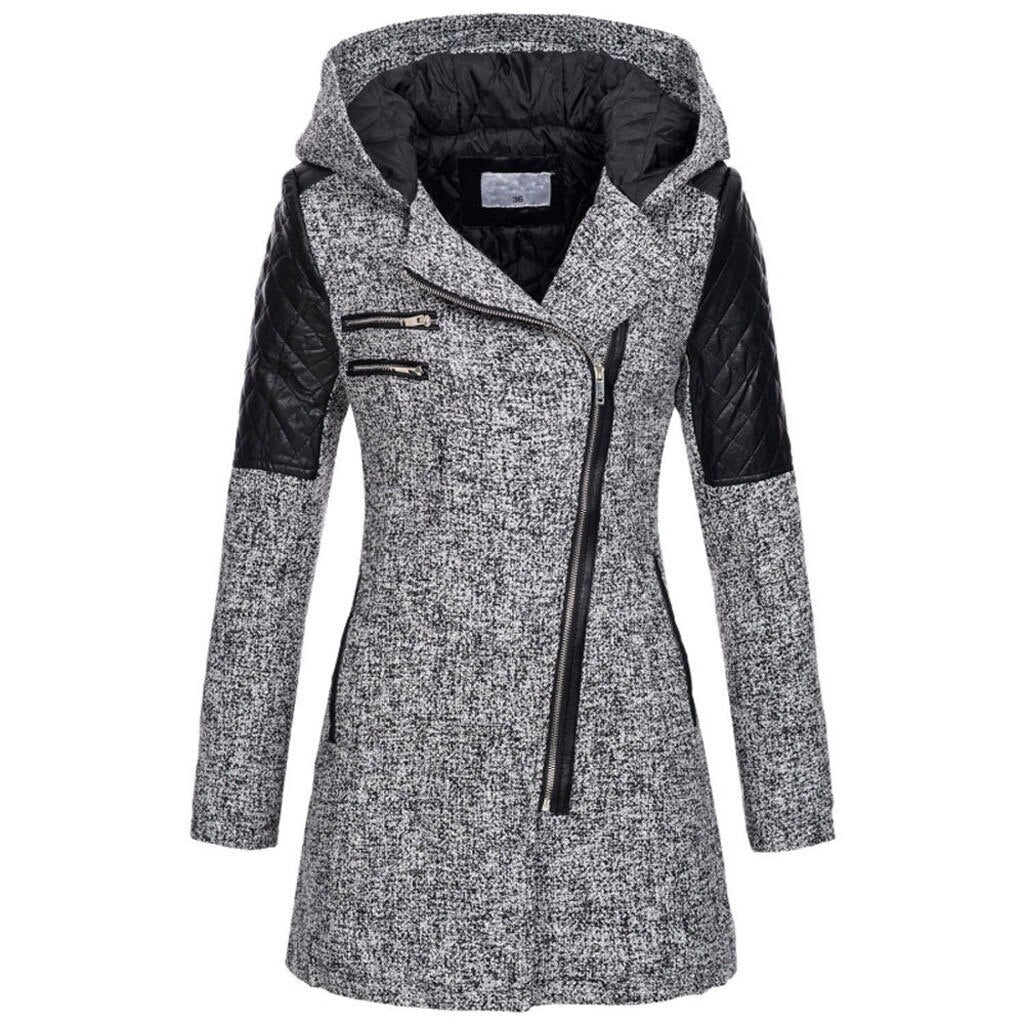 Drune | Damen Asymmetrischer Reißverschluss-Jacke Gequiltete Paneele