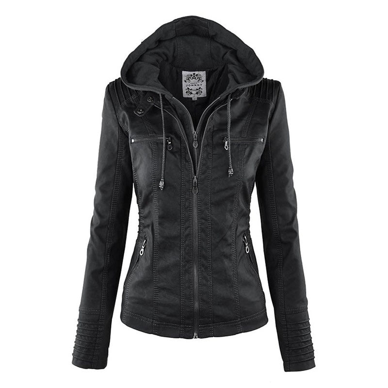 Drune | Damenlederjacke mit Kapuze