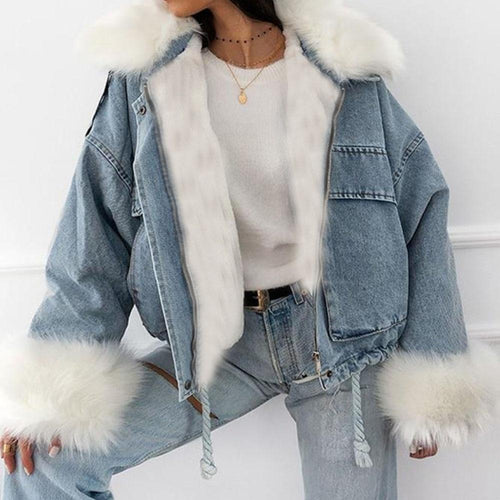 Drune | MODACHIC Jeansjacke mit Pelzbesatz