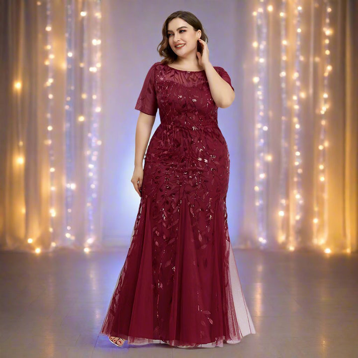 Drune | Damen Abendkleid in Übergröße Mit Pailletten Und Mesh Stickerei Im Meerjungfrau Stil