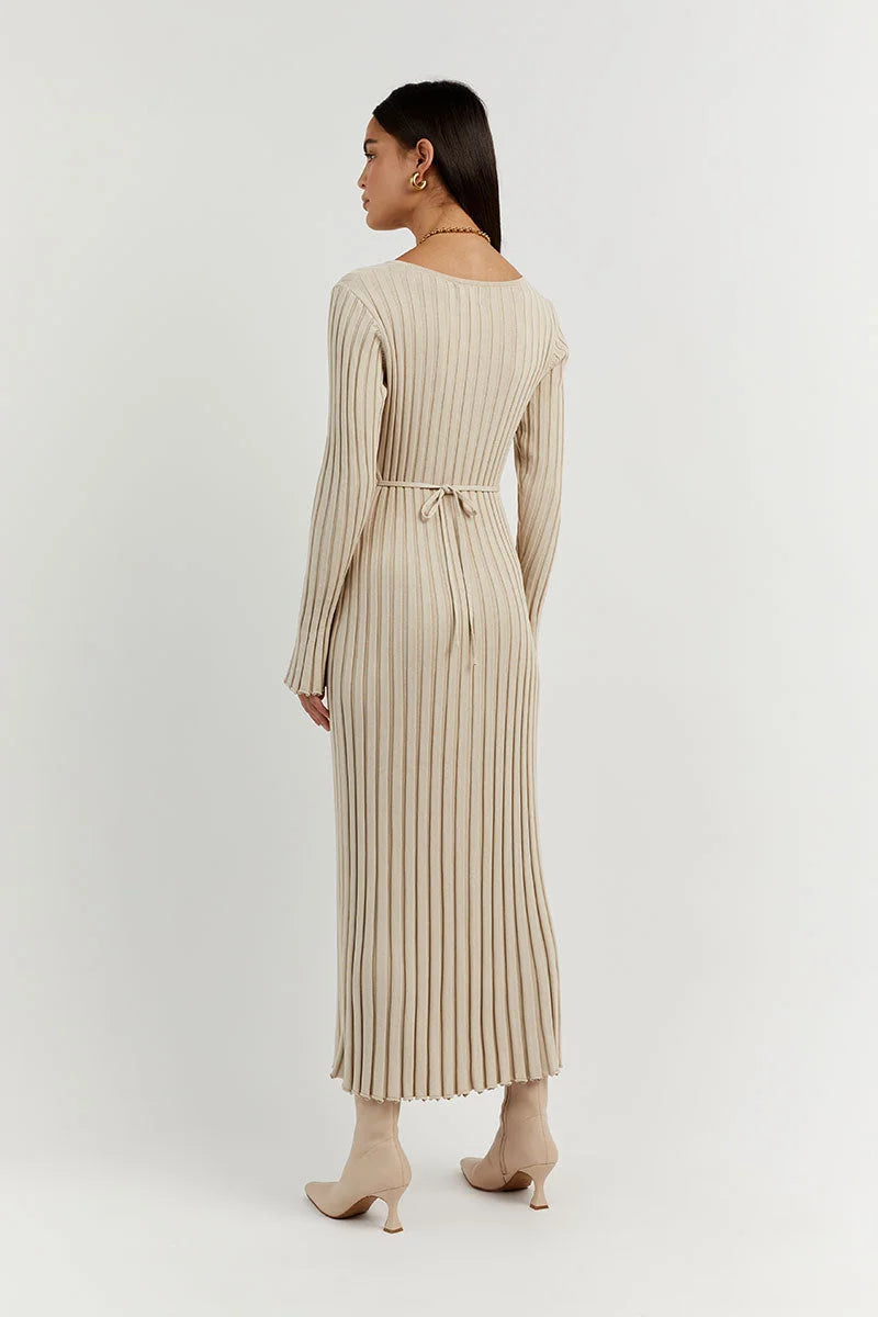 Drune Strickkleid | Modernes Langarm-Damenkleid mit V-Ausschnitt