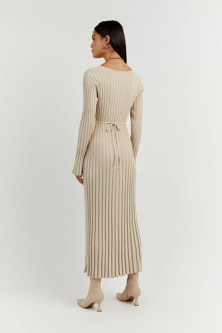 Drune Strickkleid | Modernes Langarm-Damenkleid mit V-Ausschnitt