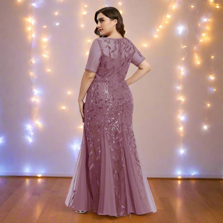 Drune | Damen Abendkleid in Übergröße Mit Pailletten Und Mesh Stickerei Im Meerjungfrau Stil