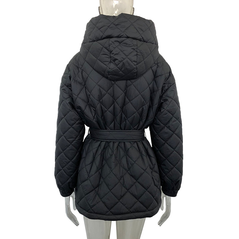 Drune | Krawattengürtel Lockere Argyle Kapuzenparka