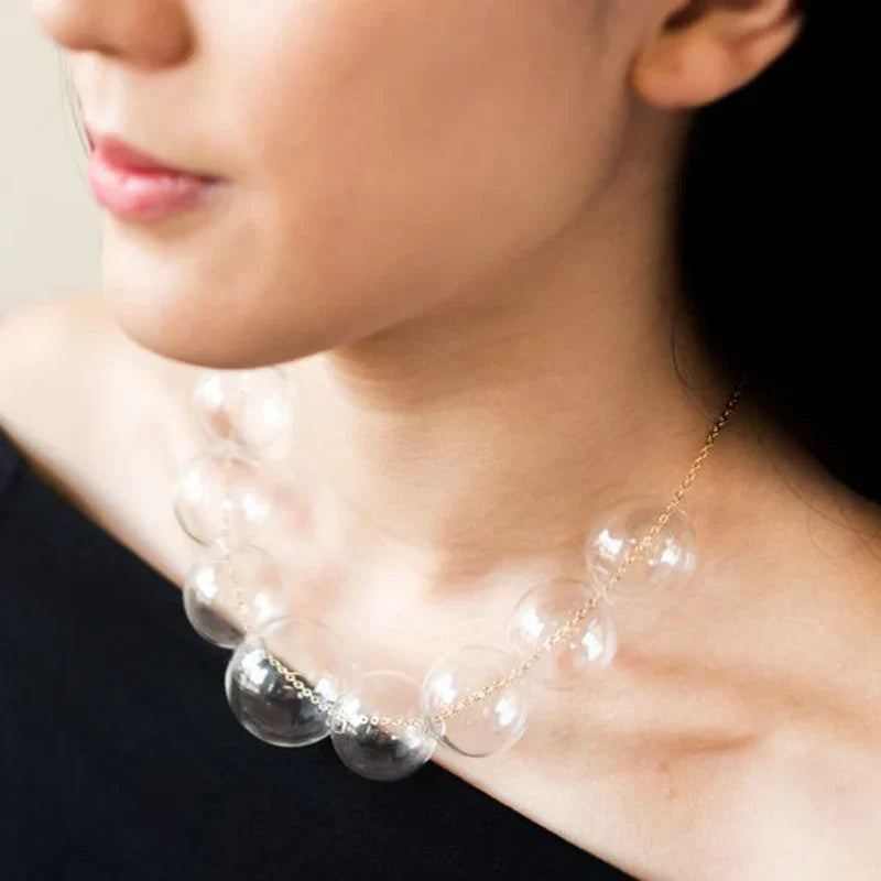 Drune | Französisch Elegantes Mehrfarbiges Klar 9 Glas Blasen Perlen Halskette Frauen Stil Aussage Perle Kugel Damen Bijoux