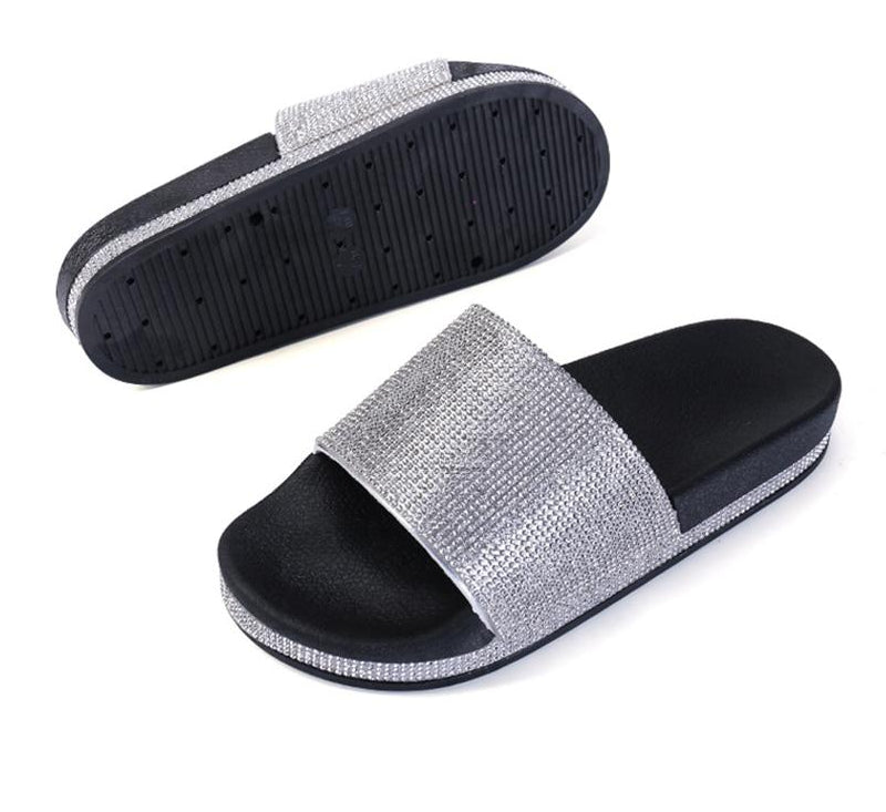 Drune | Kristall Diamant Slides mit Besatz Sandalen