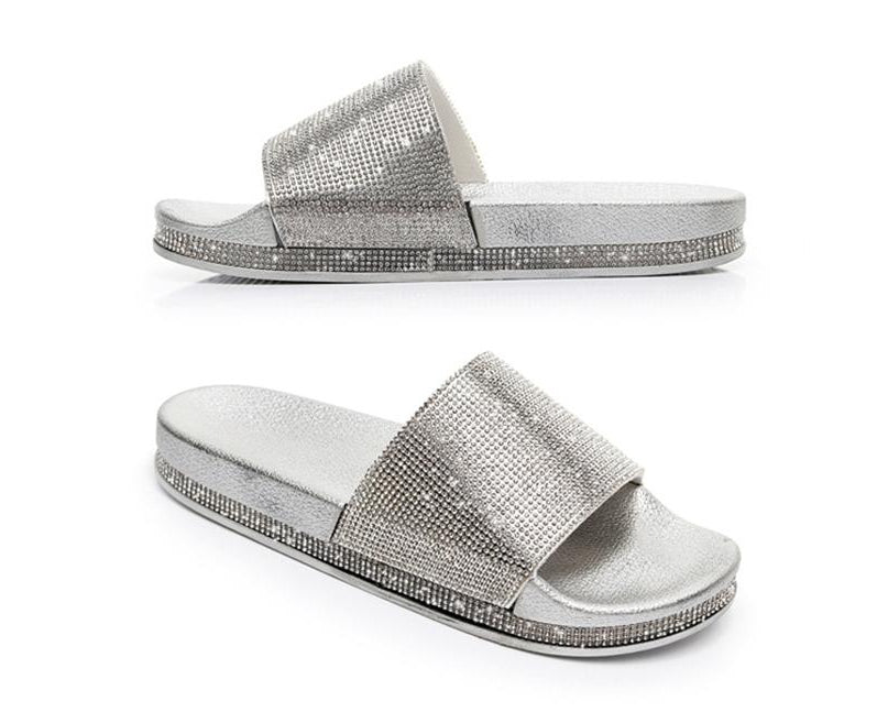 Drune | Kristall Diamant Slides mit Besatz Sandalen