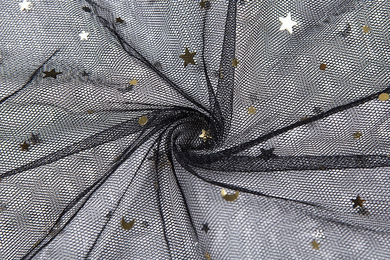 Drune | Stern Schwarz Netz Transparent Ärmelloses Maxi Kleid