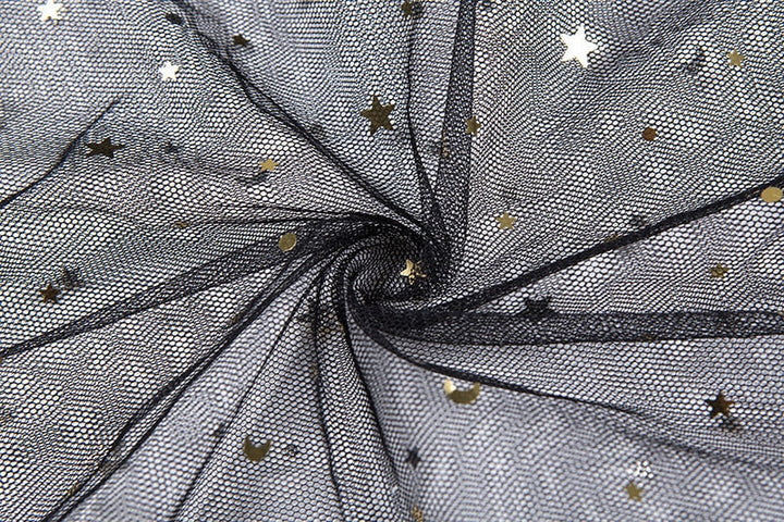 Drune | Stern Schwarz Netz Transparent Ärmelloses Maxi Kleid